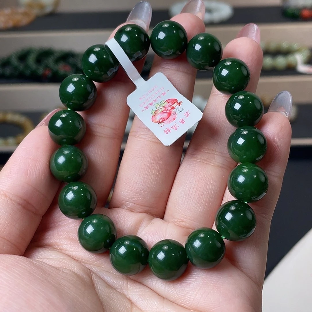手链未镶嵌和田玉（碧玉）俄老料 辣阳绿 12
