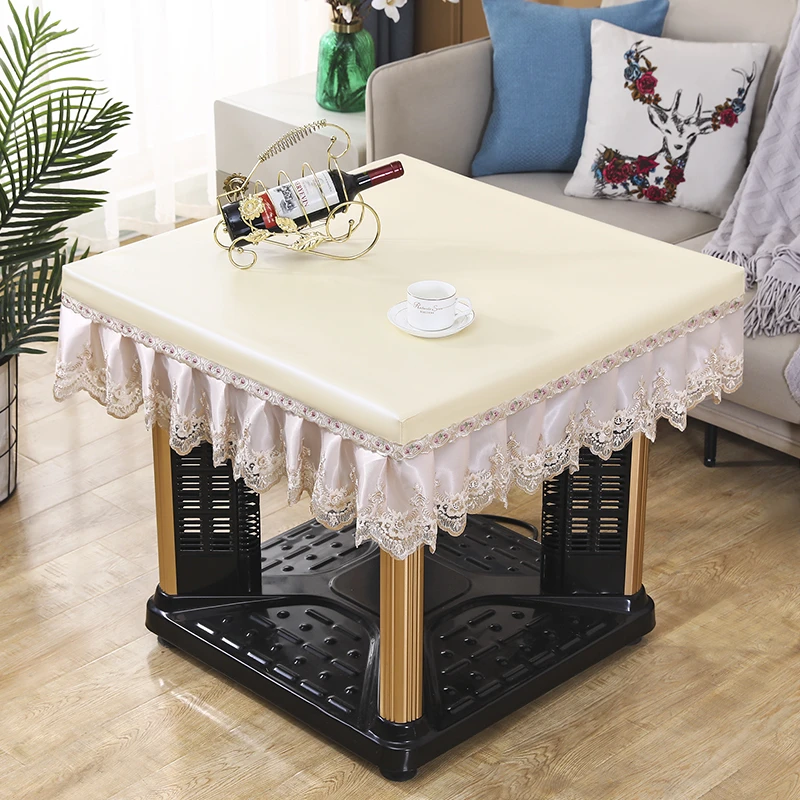 高端刺绣油蜡皮烤火炉桌布茶几罩加厚绒底布蕾丝防水防油防烫家用