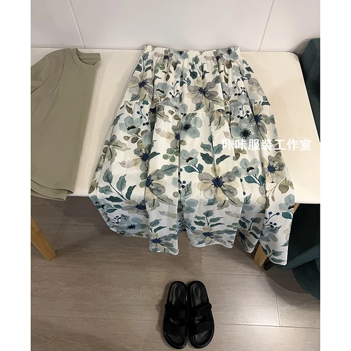 REKAYYAT“绿萝”100%棉法式森系简约时尚显瘦洋气百搭碎花半身裙