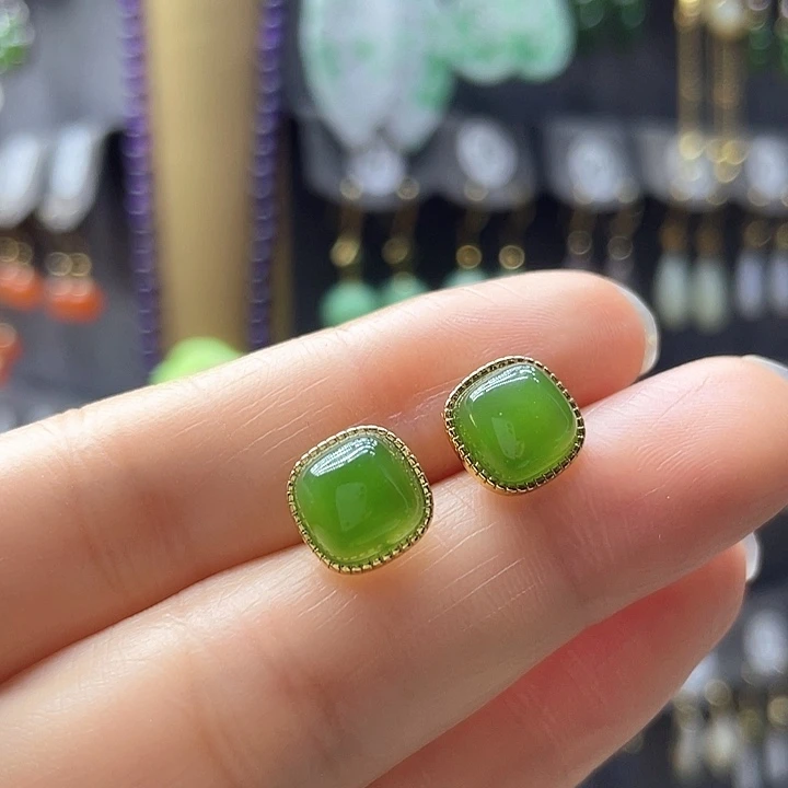 和田玉银S925镶嵌耳饰