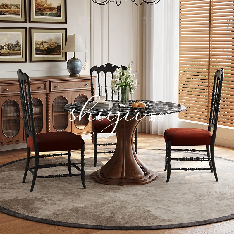 时余梅利莎奢石餐桌美式复古风轻奢复古法式家用简约别墅餐厅饭桌