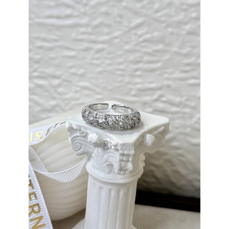 足银亚克力戒指 足银戒指指环轻奢小众LARVINA银色手工镶钻粗戒指