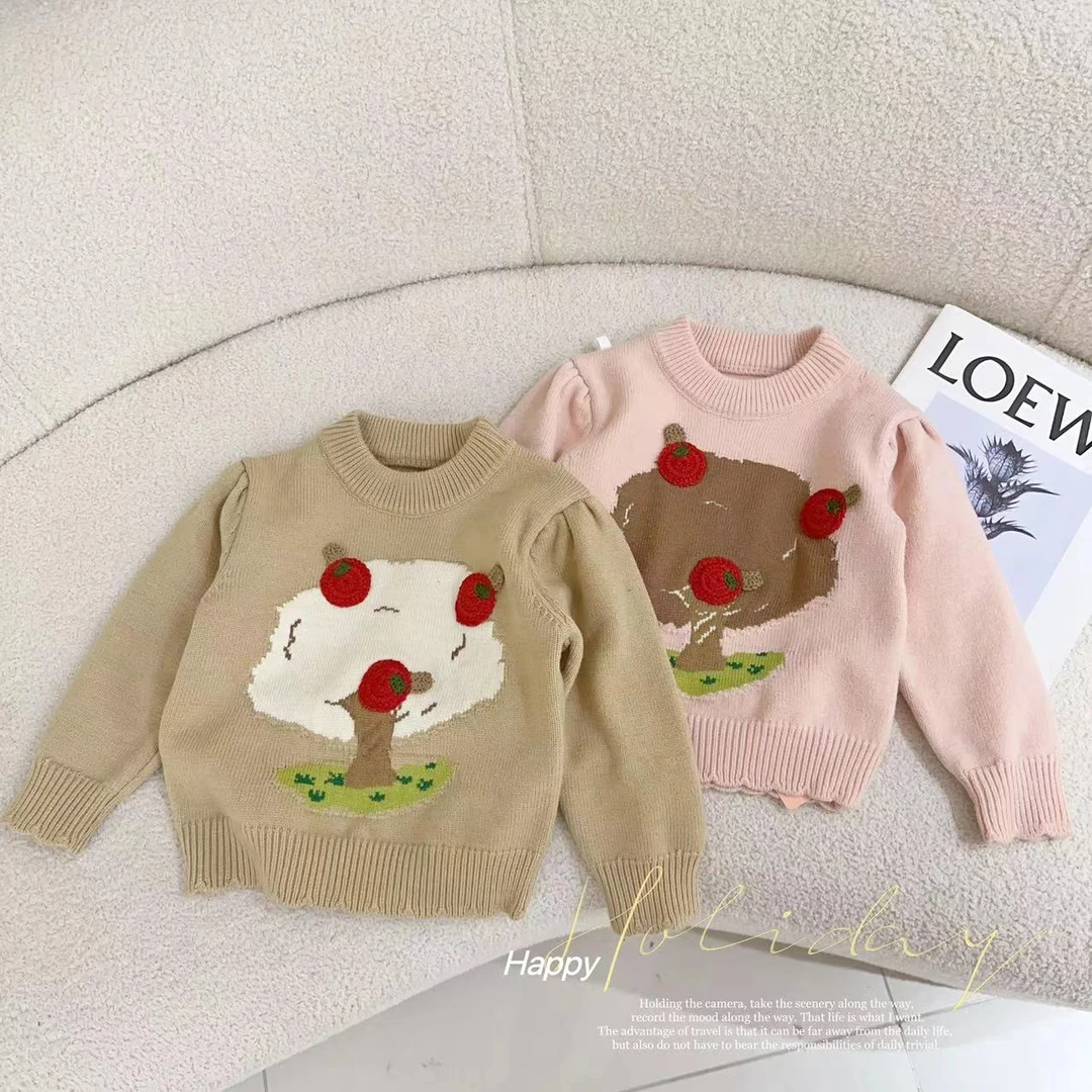汤圆家童装2025新款韩系苹果树泡泡袖百搭毛衣 XA-554