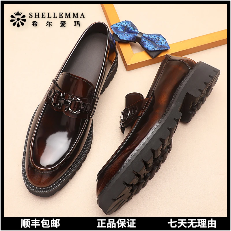 希尔爱玛英伦风时尚百搭乐福鞋商务厚底圆头潮流皮鞋低帮婚鞋透气