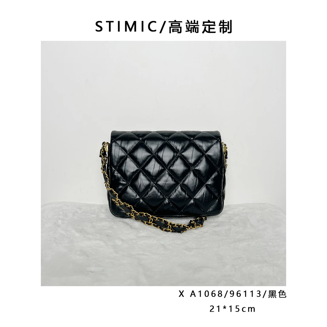 X A1068/96113/黑色 高端订制手工蜡线女士轻奢单肩斜挎包1704