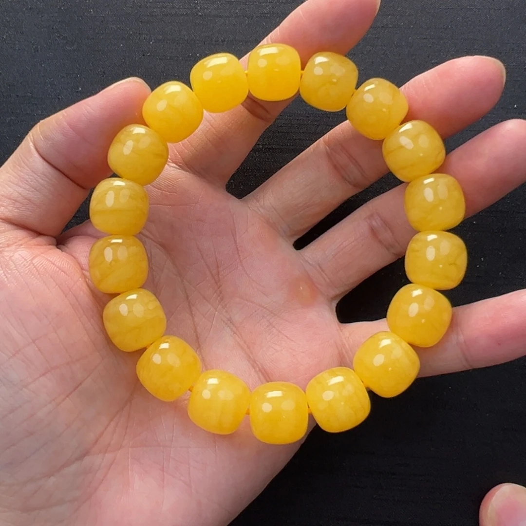 未镶嵌琥珀裸石焦皮橘红浓蜡同料手串13mm