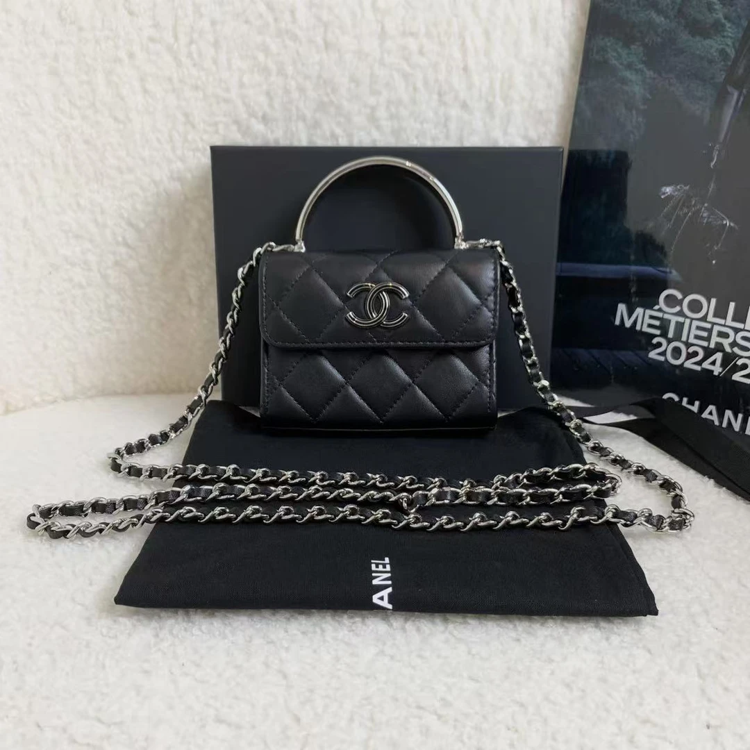 99新 Chanel/香奈儿 壹臻/24C黑银羊珐琅手柄小废包 44018597