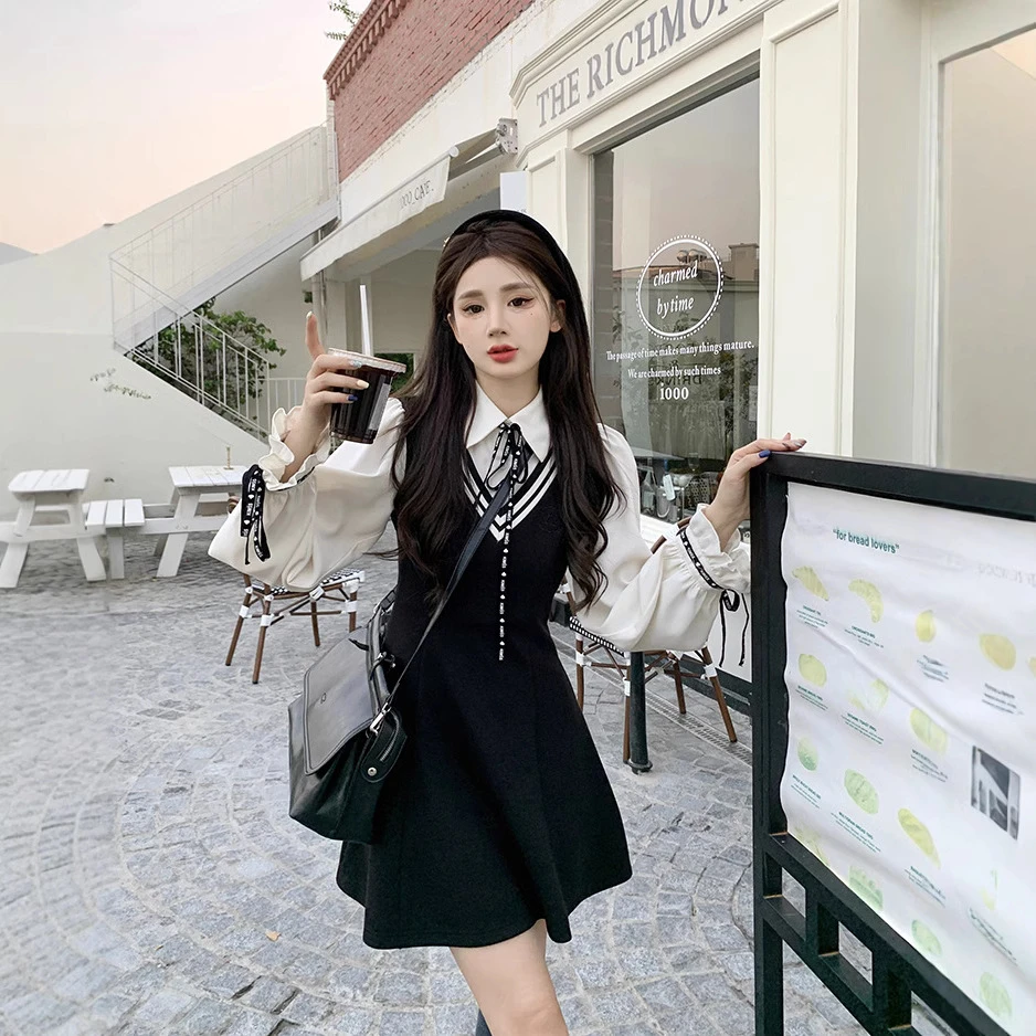 连衣裙气质收腰显瘦法式设计感小众裙子长袖针织时尚秋季小个子