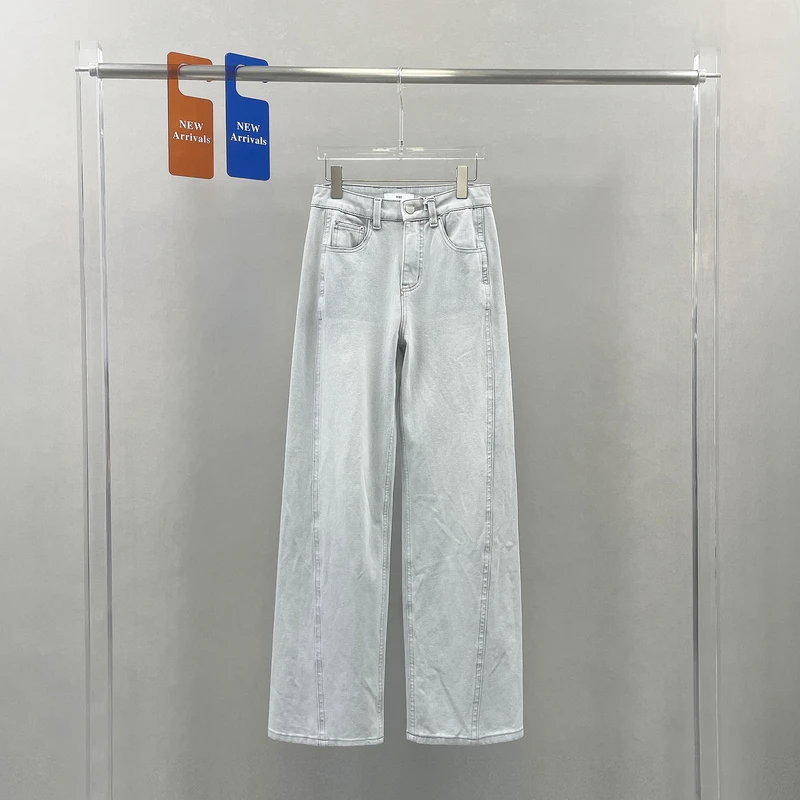 欧货阔腿裤夏季新款高腰弹力显瘦直筒垂感拖地牛仔裤99767-7