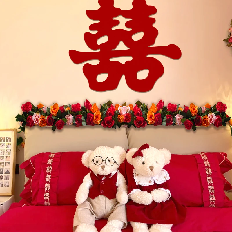 床头高仿真花结婚婚房布置装饰花藤摆花新房卧室沙发新婚床头必备