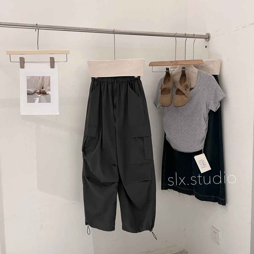 slx@ 灰 5856 抽绳工装裤