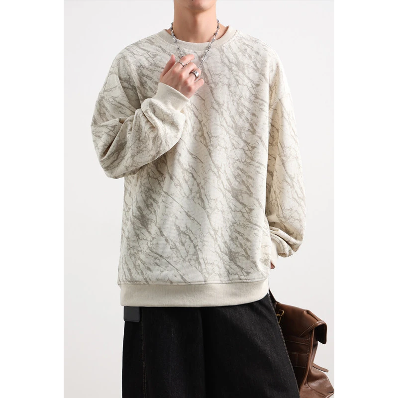 美式复古扎染卫衣男春秋季潮牌重磅圆领长袖t恤学生宽松休闲上衣