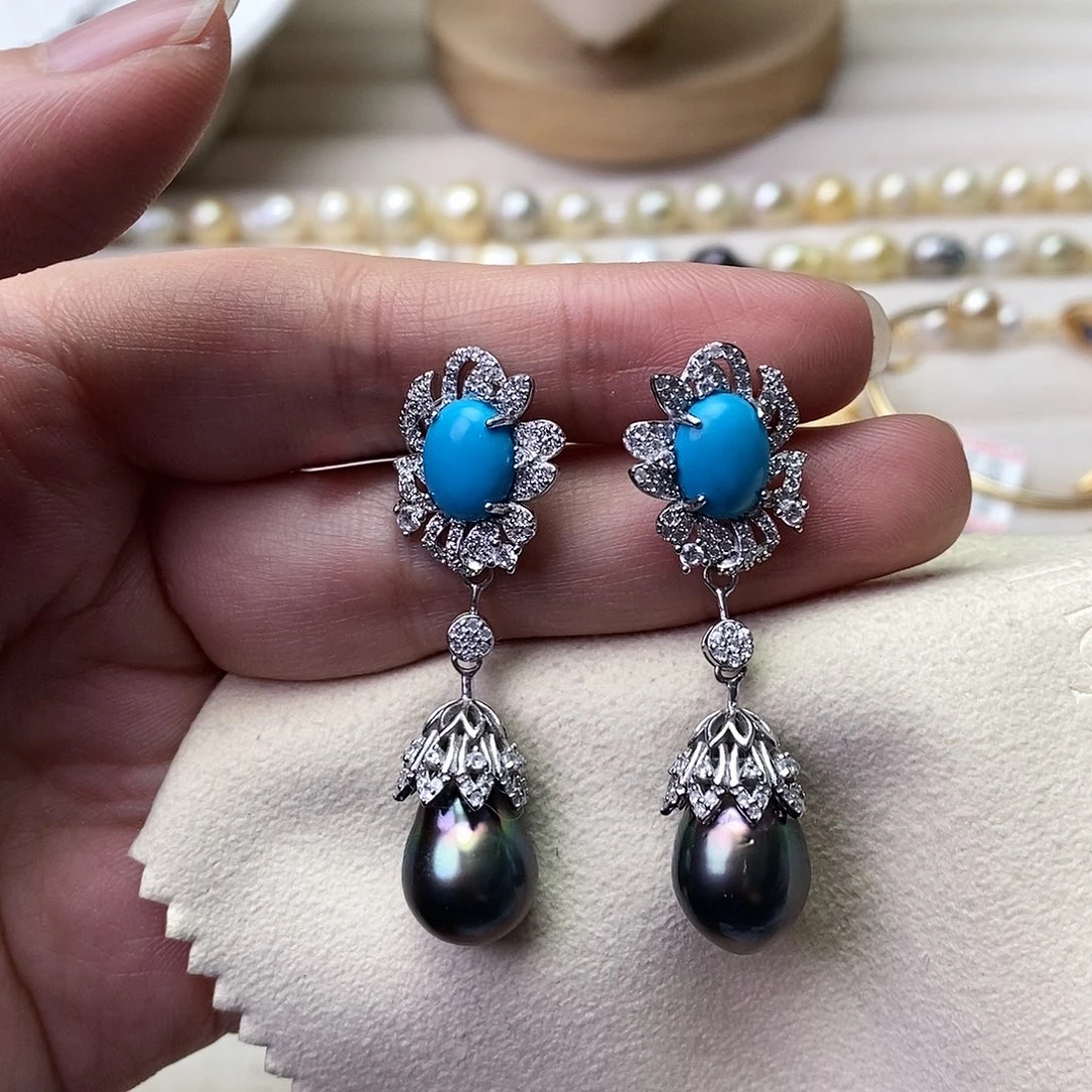 海水珍珠耳饰银S925镶嵌