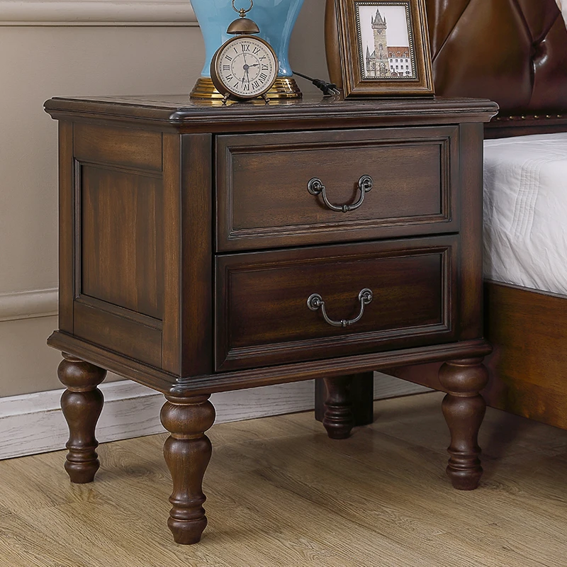 (慢调) 和丽达美式实木床头柜卧室床边两抽边柜储物柜迷你小柜子