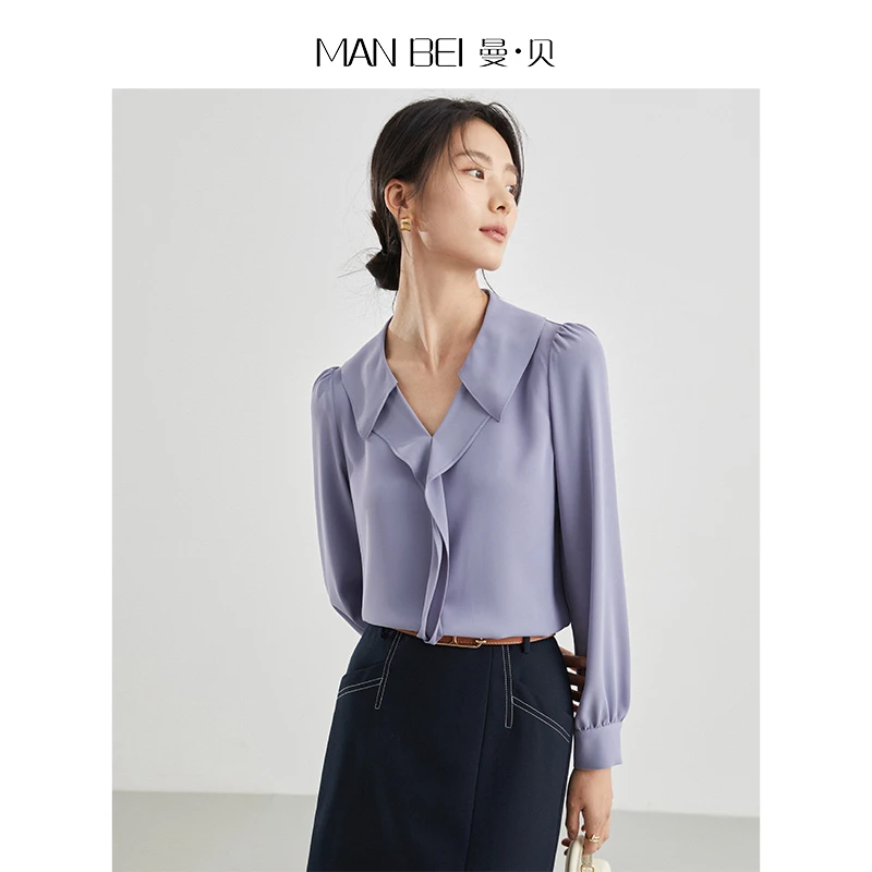 MAN BEI/曼·贝8492102纯色通勤女装小众长袖宽松时尚常规衬衫女士