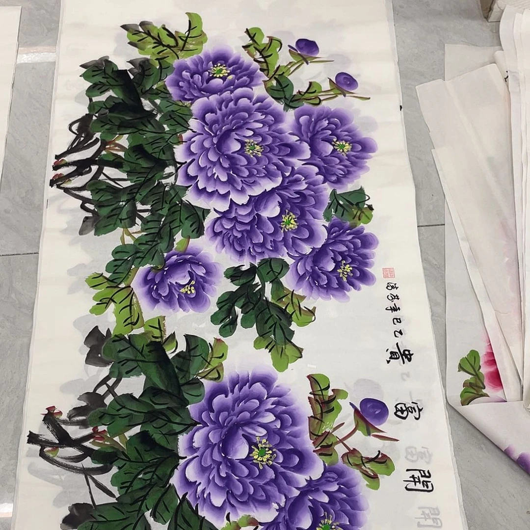 国画国画作品书法作品原稿四尺横幅紫色