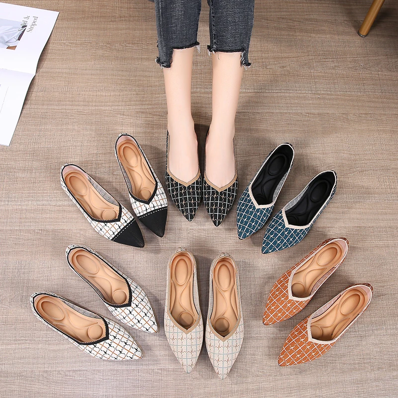 飞织王妃鞋女2025春秋新款尖头浅口平底针织软底透气一脚蹬单鞋女