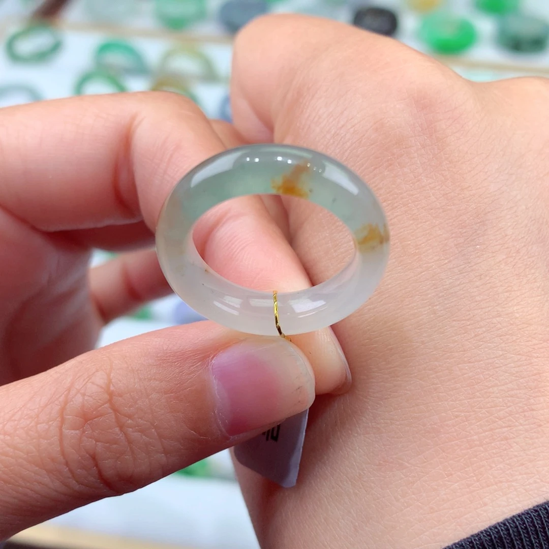 翡翠戒指未镶嵌14号冰润撒金翡翠戒指