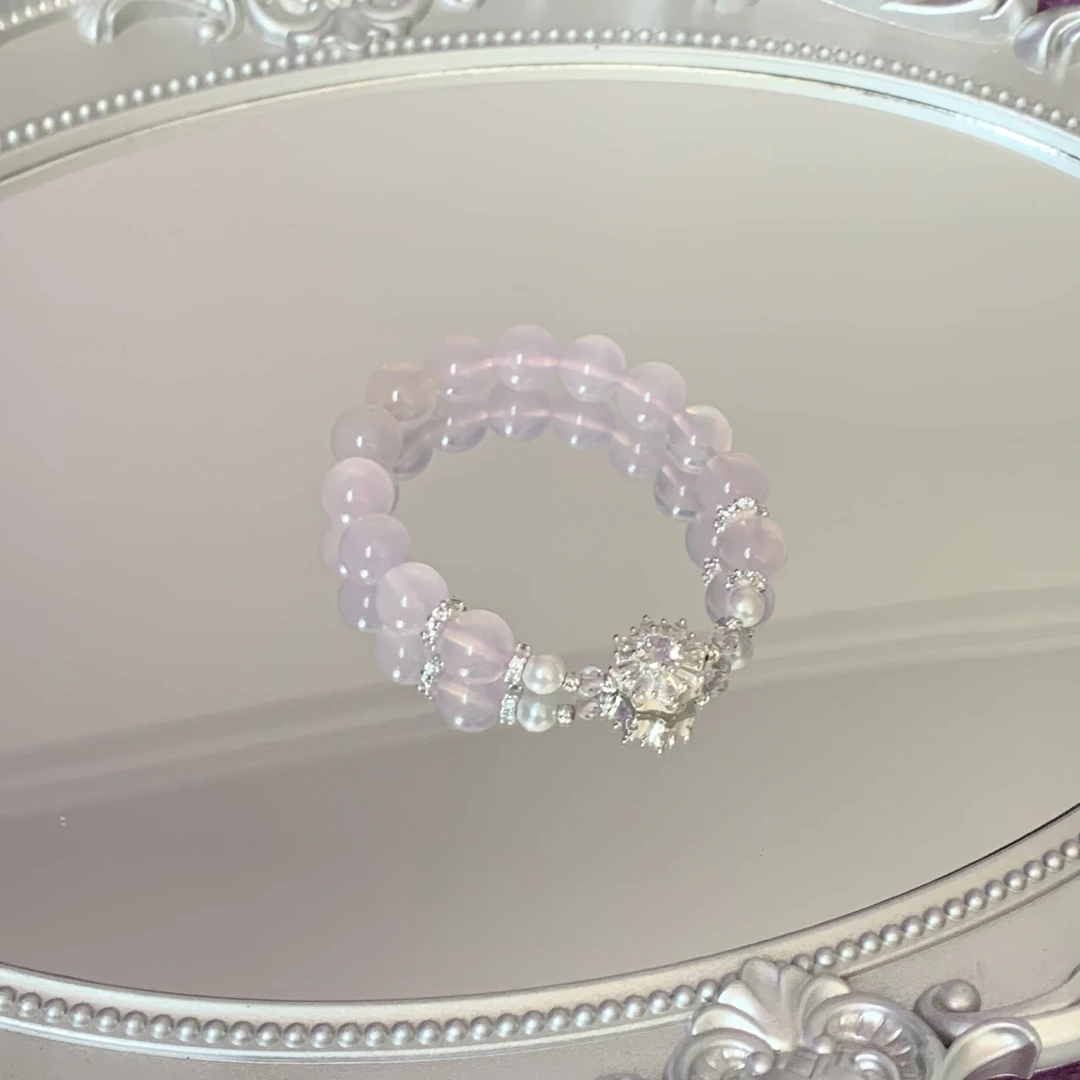 铜合金手链 《雪花絮》纯天然果冻体马粉雪花银色手串招桃花显气质