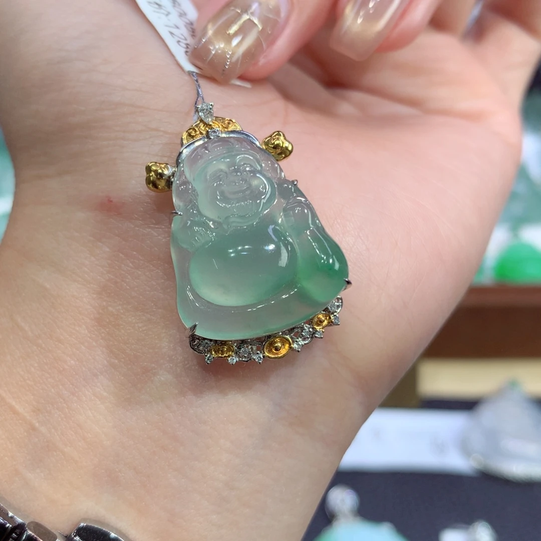 吊坠(不含链)18K金镶嵌翡翠