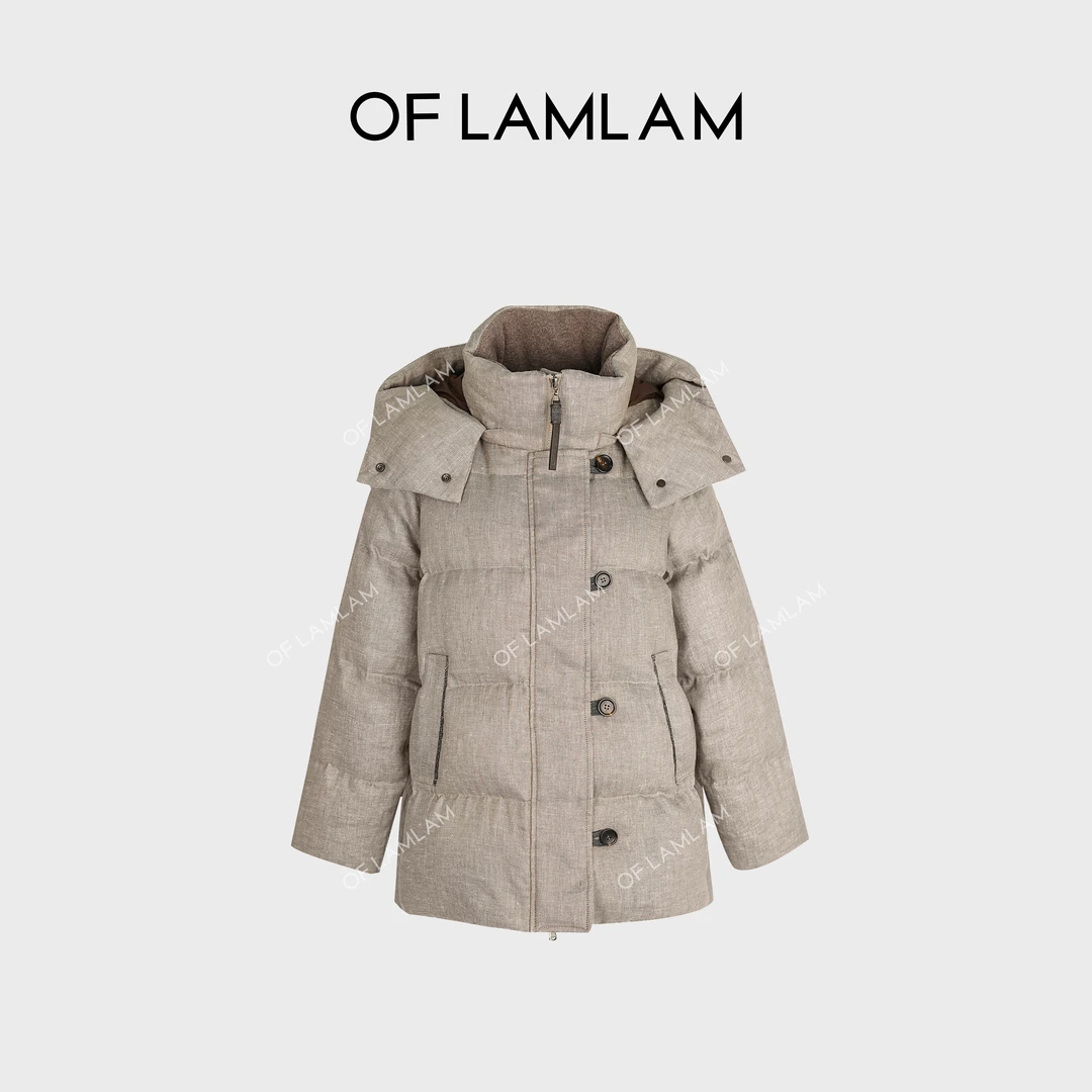 “烁玉流金”BC款90白鹅绒亚麻银丝老钱风高奢外套 LAMLAM MW230G
