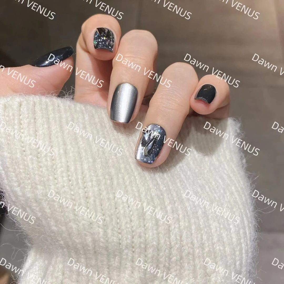 【黑曜石】手工穿戴甲成品预制甲片可拆卸手指甲美甲猫眼短短T纯色