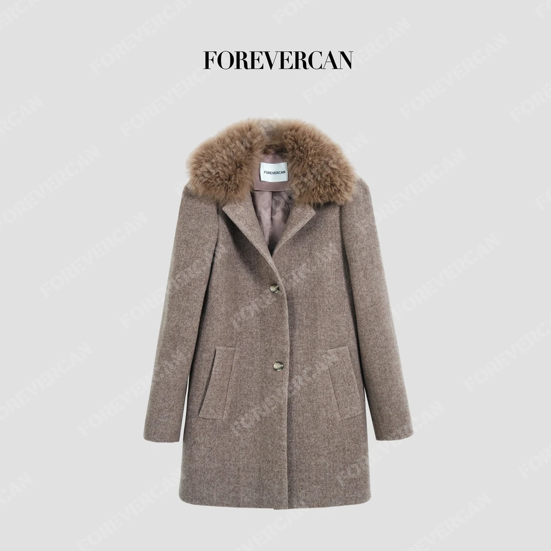 FOREVERCAN“布尔日城”山羊绒毛领+羊毛呢大衣外套WC57573