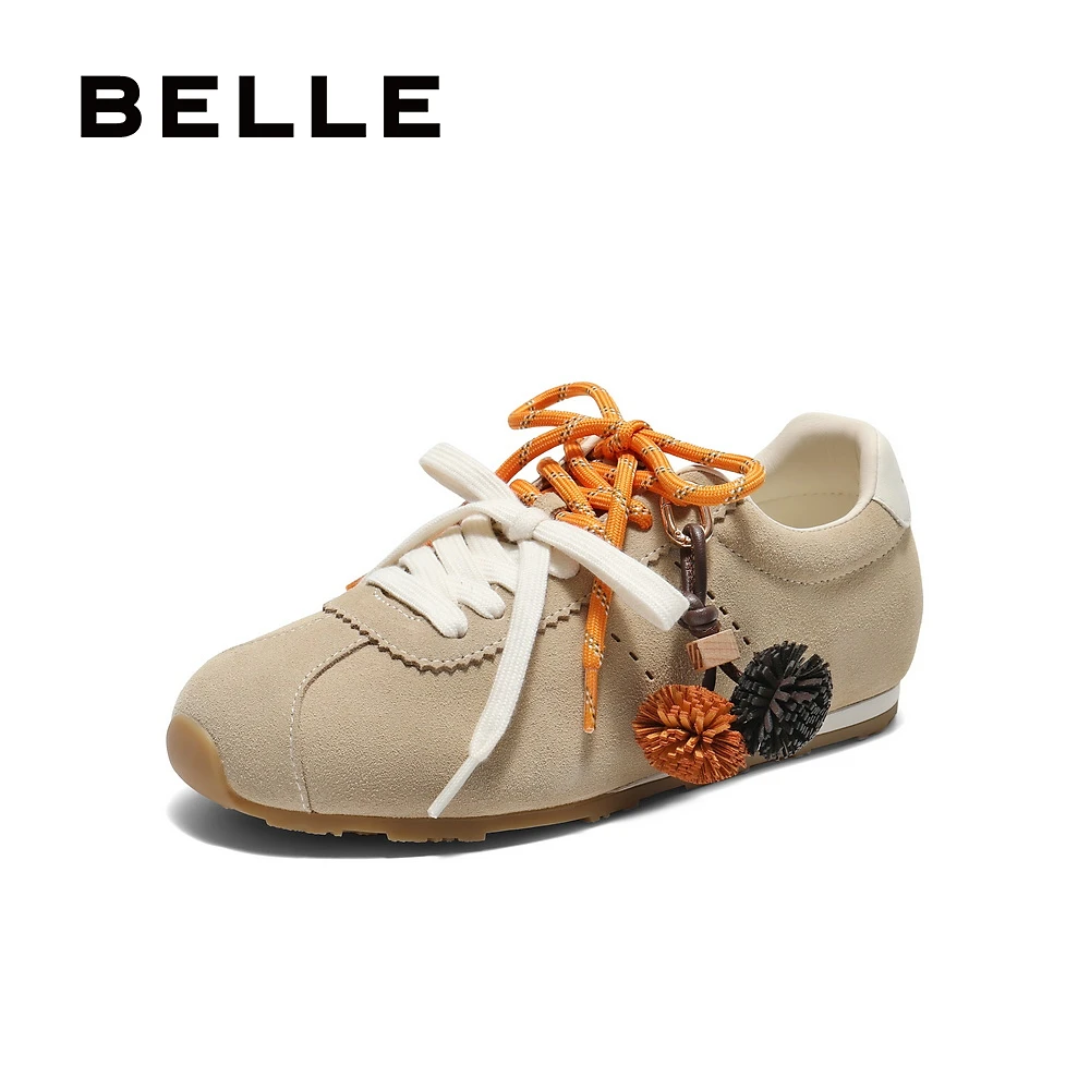 百丽薄底双鞋带阿甘鞋芭蕾德训鞋女2025新款休闲复古软底运动鞋子