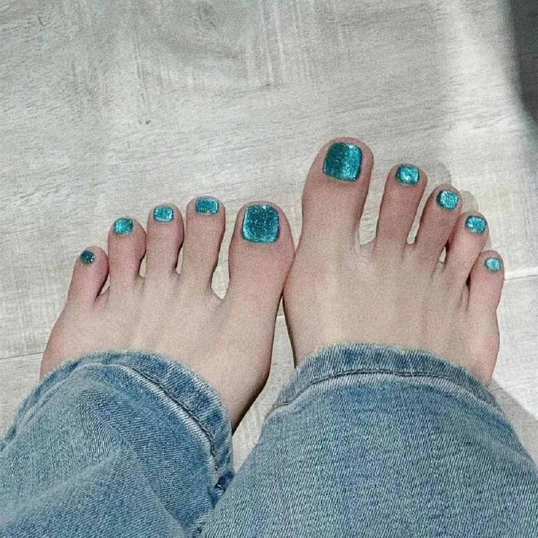 A41墨尔本蓝绿色丝绒猫眼显白脚指甲