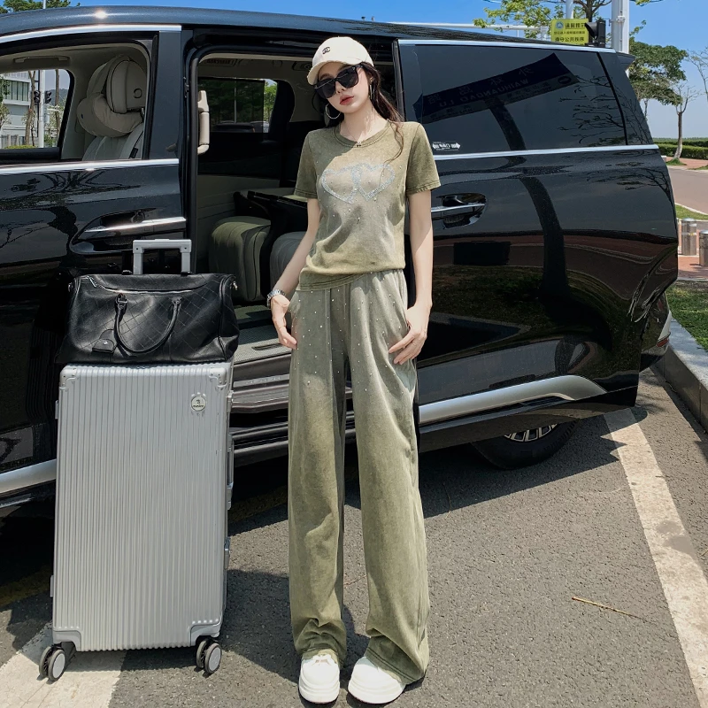 休闲短袖套装女两件套运动阔腿裤时尚休闲夏季宽松气质显瘦减龄