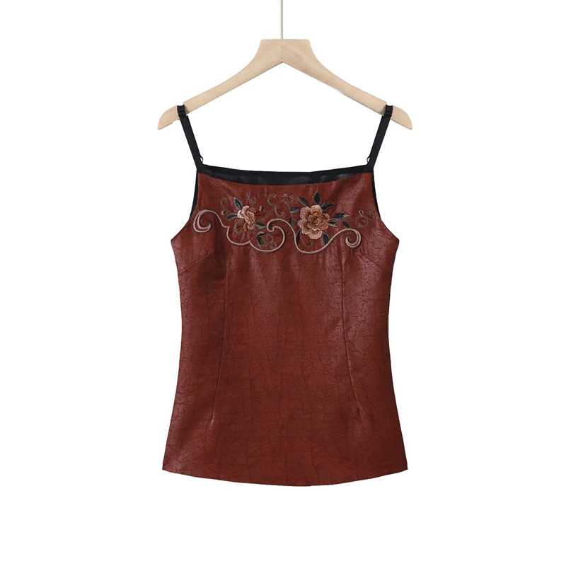 【优雅定制】春夏季女款显瘦百搭圆领高端刺绣纯色宽松无袖吊带背心