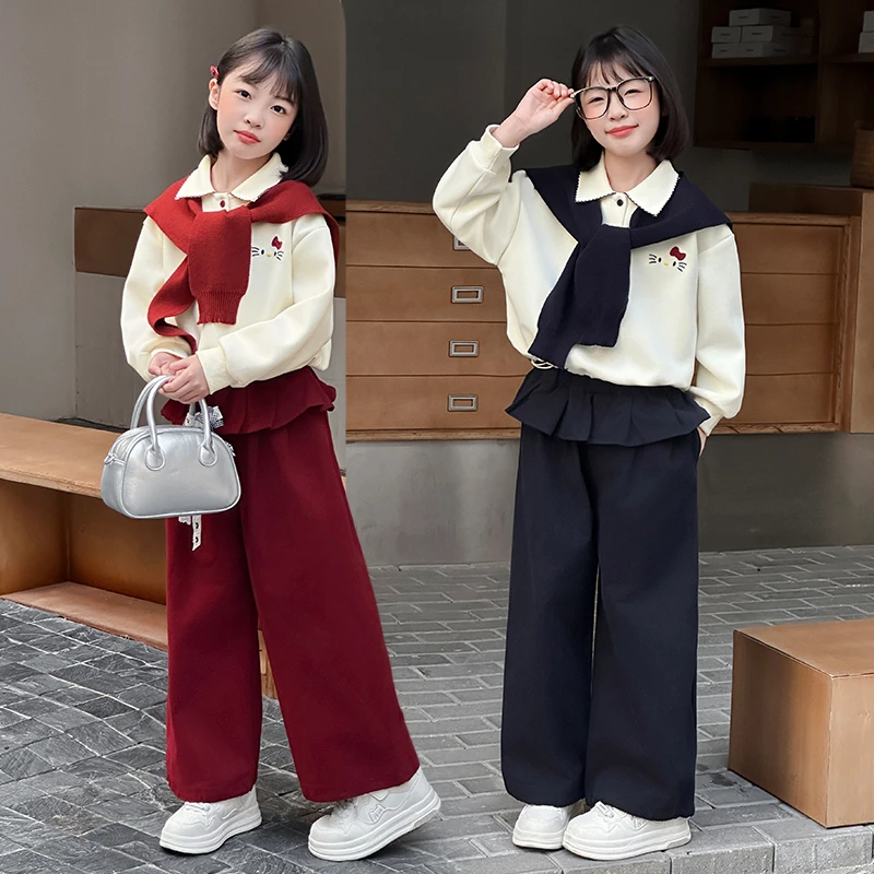 女童春秋款韩版休闲学院风卫衣套装中大童小女孩洋气时髦儿童秋装