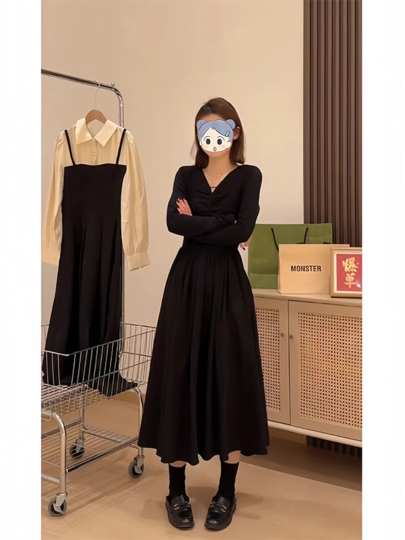 小个子黑色赫本风连衣裙秋冬新款2025秋季长裙秋装高级感裙子女装