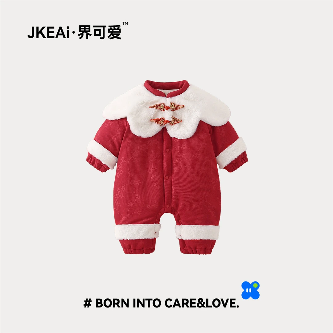 a类婴儿拜年服夹棉连体衣百天满月周岁女宝宝中式秋冬加绒衣服