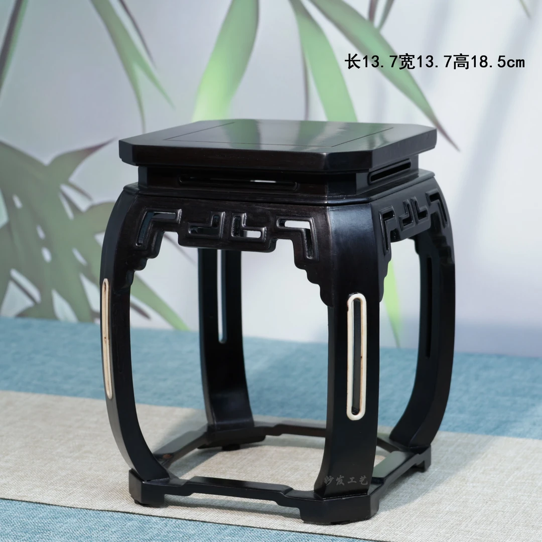 紫光檀东非黑黄檀高脚文竹几方形花几