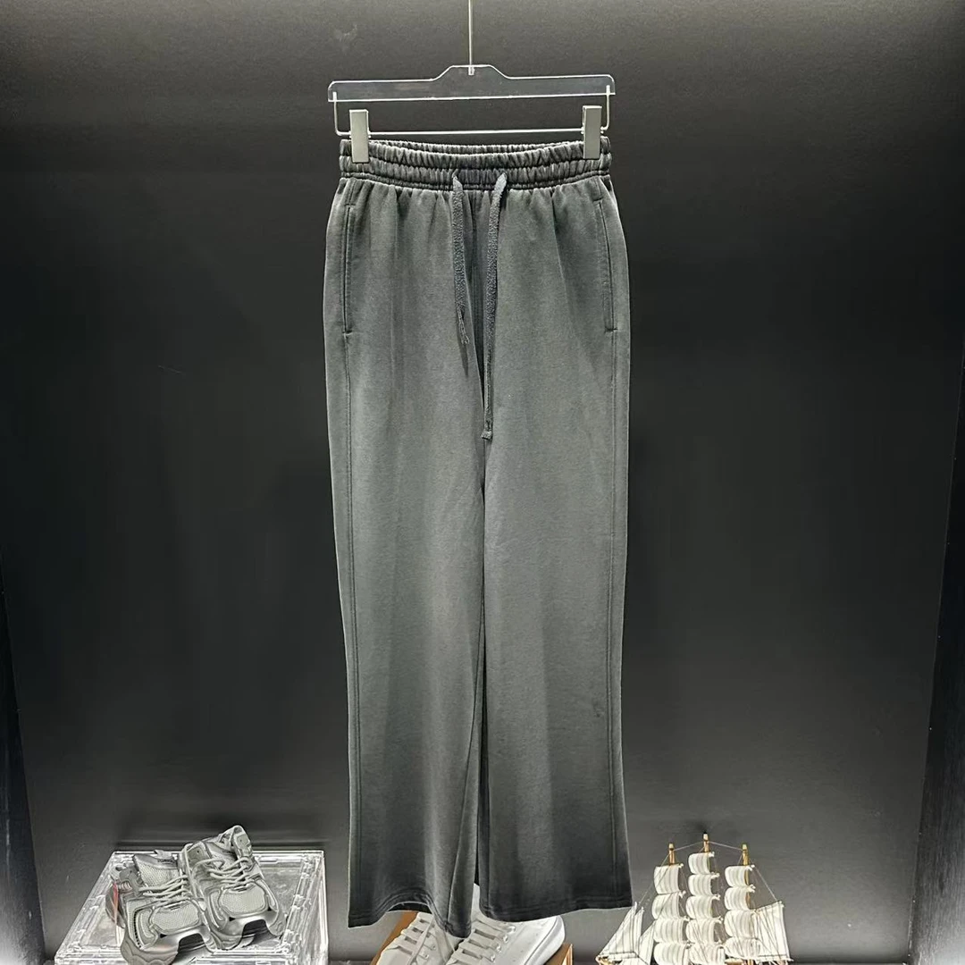 直筒裤男装水洗夏季裤子设计师直筒阔腿卫裤松紧带