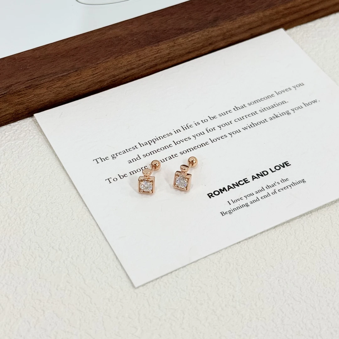 925银莫桑石耳饰 ES-604设计师款迷你玫瑰金色香水瓶睡觉免摘耳钉