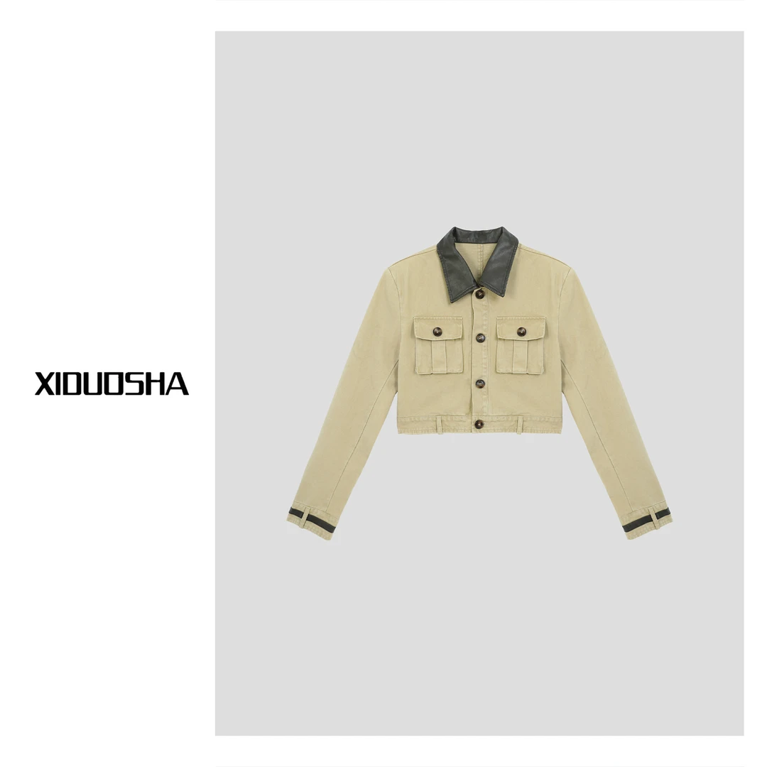 XIDUOSHA/喜朵莎原创设计款皮拼工装外套   XDS1555