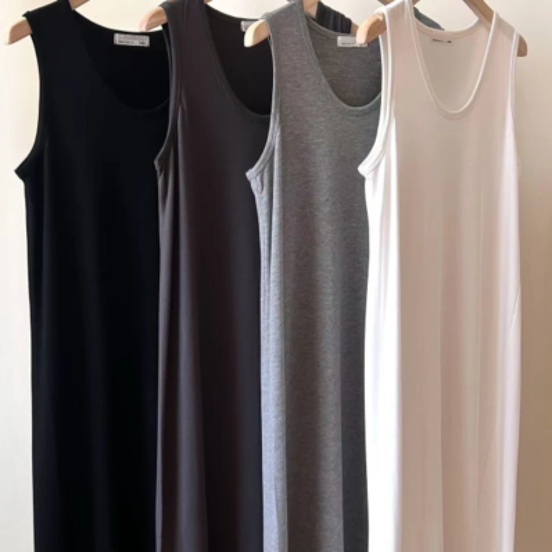 现2025春夏新款lake side韩国东大门女气质百搭纯色背心连衣裙+