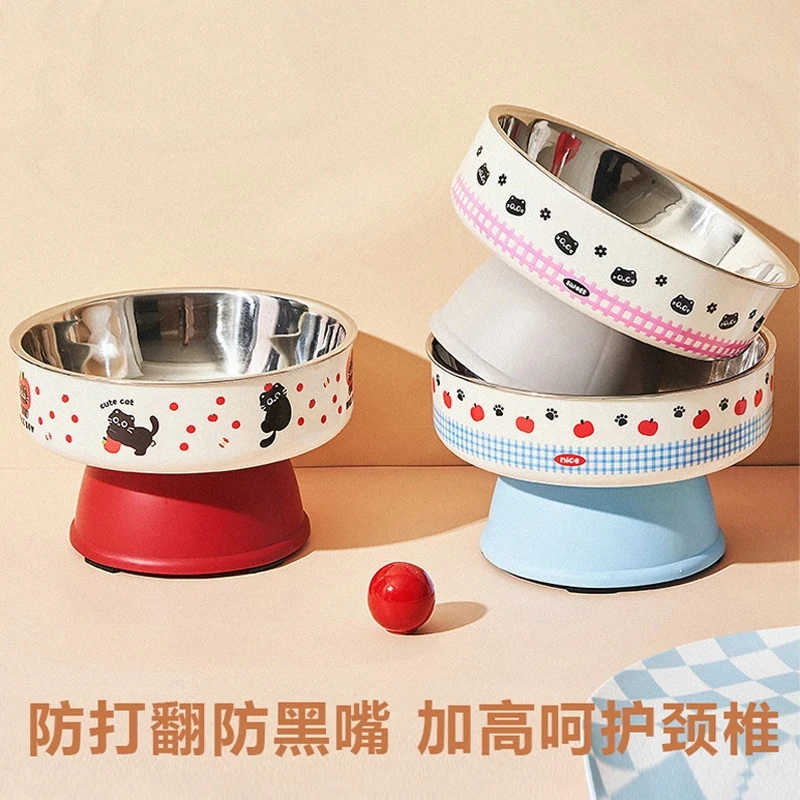 新款宠物碗猫咪护颈高脚碗防打翻猫碗狗狗不锈钢食具加高加大碗口