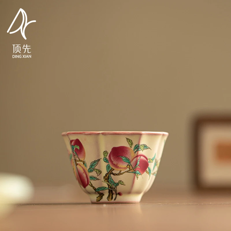 顶先 仿宋汝窑猪油冻九桃小葵口四瓣花杯当代家用品茗杯 A12632