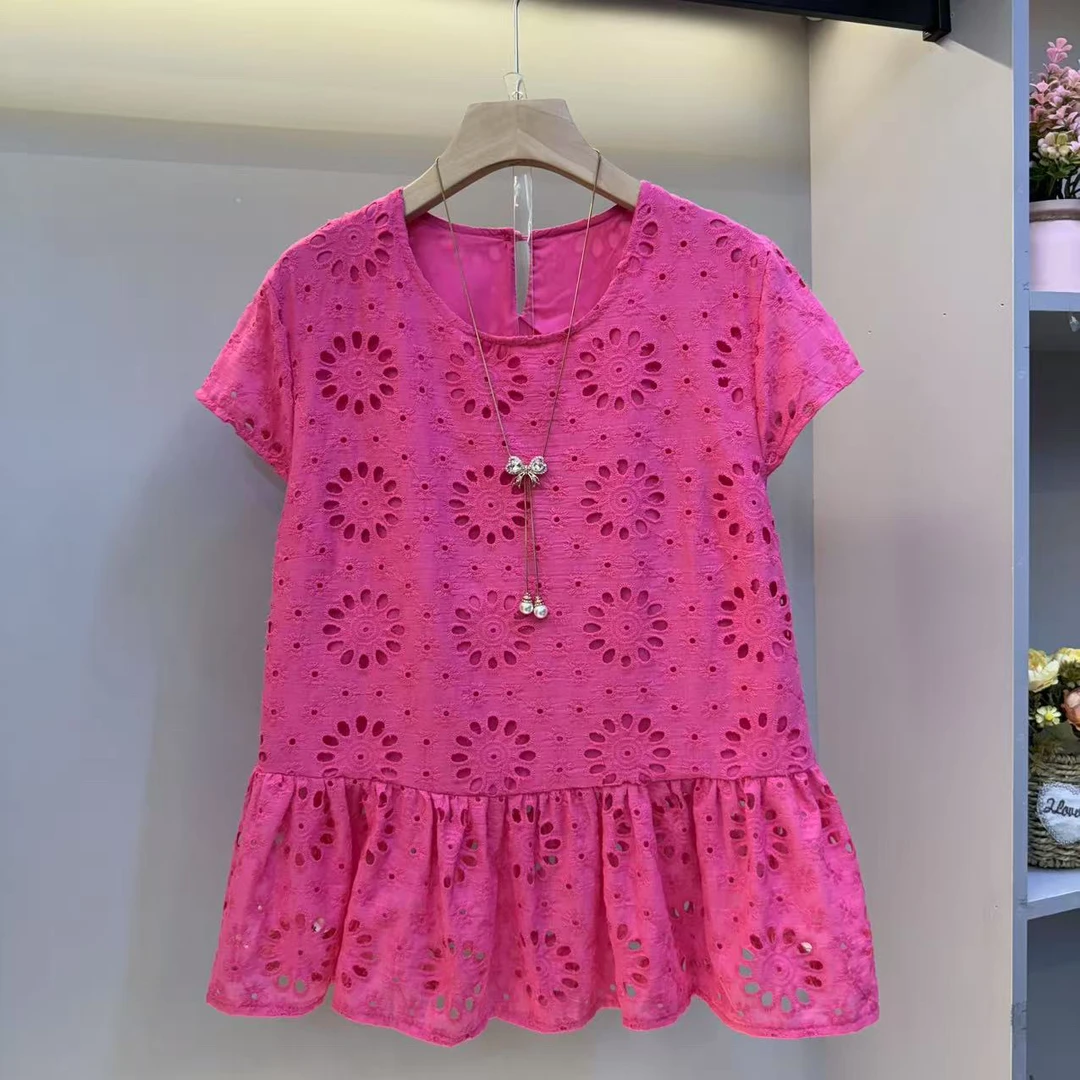 2025夏季新款甜美风镂空短袖设计感小众洋气减龄女人衫