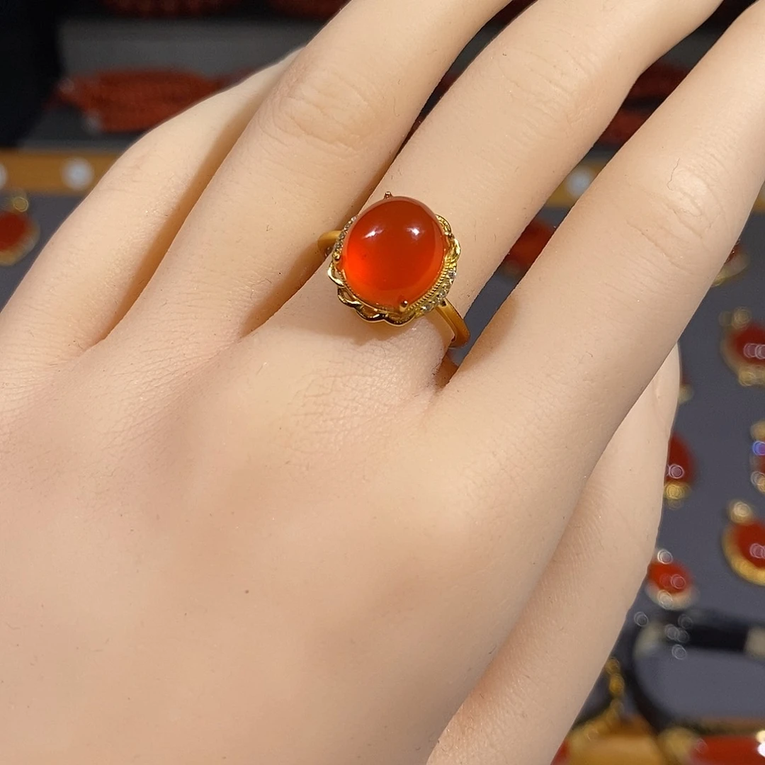 南红玛瑙戒指银S925镶嵌