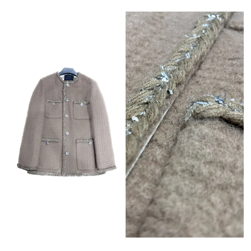 【哈伦女孩】2024新款羽绒冬季手工纺绵羊毛毛呢设计师名媛时尚外套