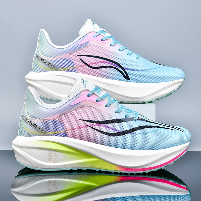 夏季碳板跑鞋加厚轻便透气减震男运动潮流耐磨防滑飞织百搭跑步鞋