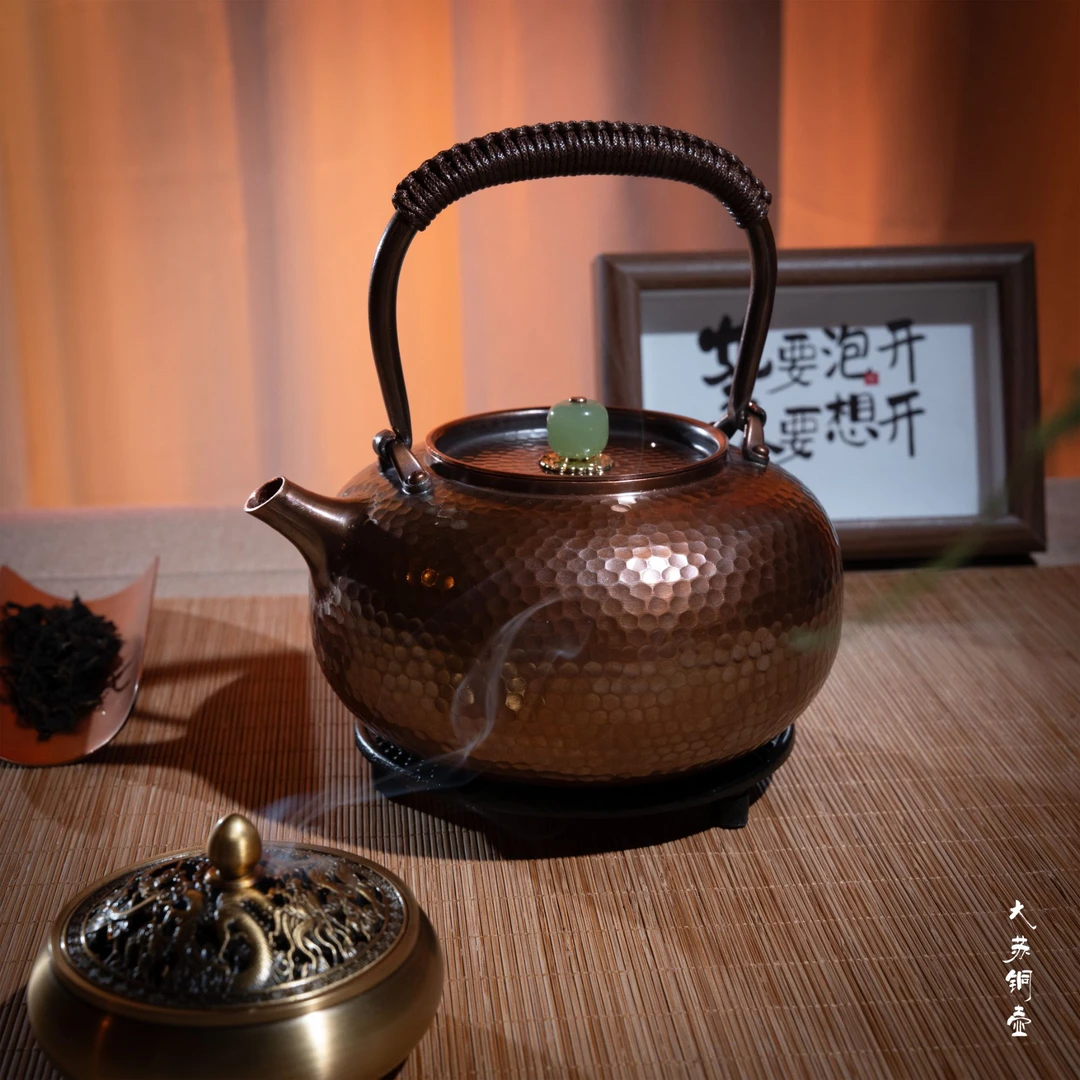 【大苏铜壶】新款做旧纯手工锤纹一张打皇家工艺999纯紫铜提梁壶