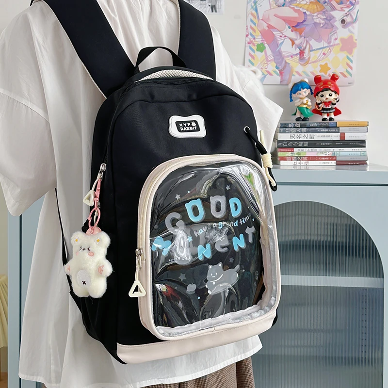 ins日系可爱女生书包小初高中生大容量双肩背包透明吧唧少女痛包