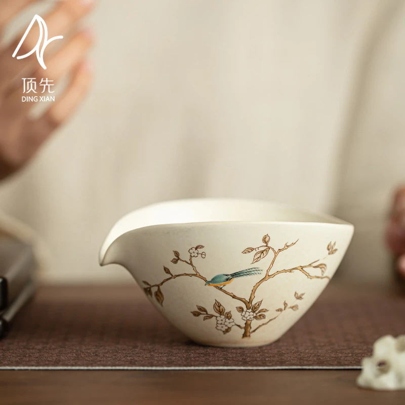 顶先 陶瓷苏打烧茶海萱草莺飞家用分茶器复古公道杯 A11984