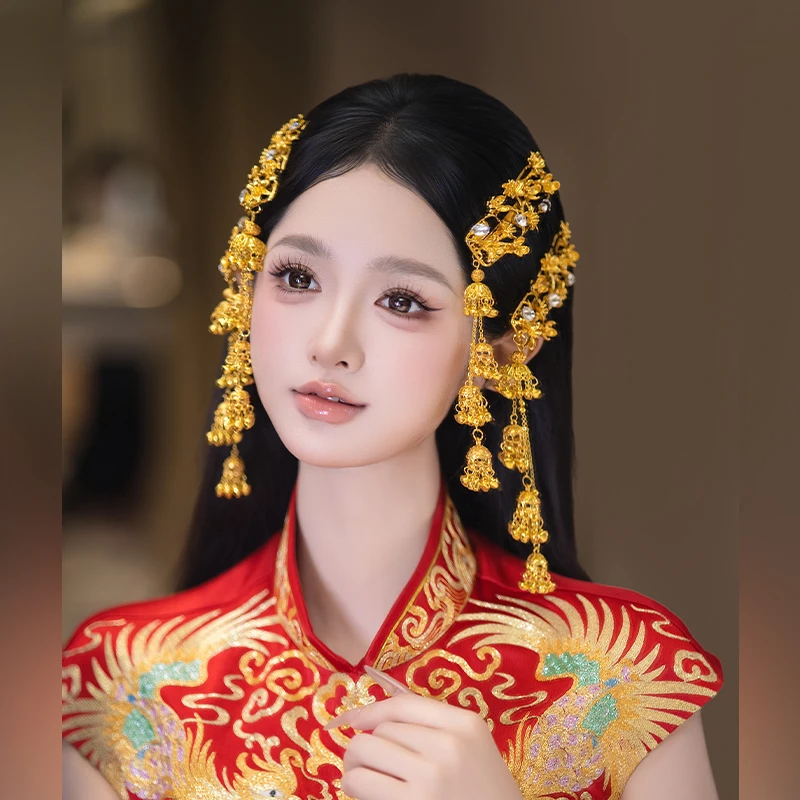 合金婚庆饰品 高级感新娘轻奢边夹金色订婚爆款礼服流苏女MT0223T