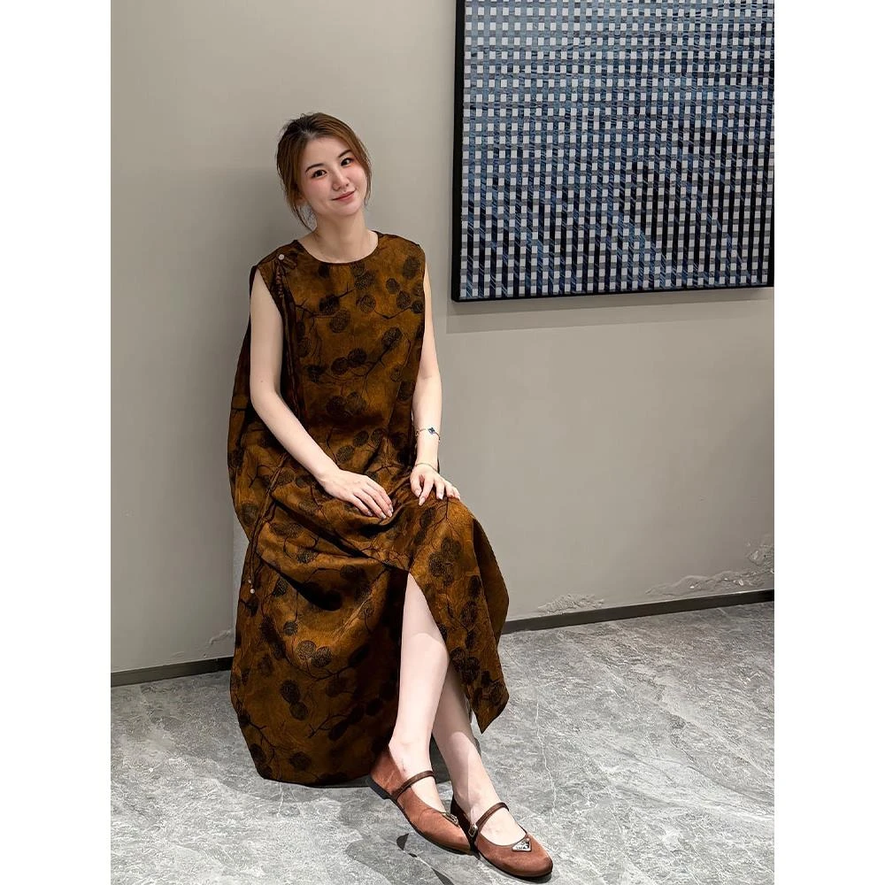 气质高级感新中式国风禅意高端宽松无袖连衣裙女2025秋季新款裙子